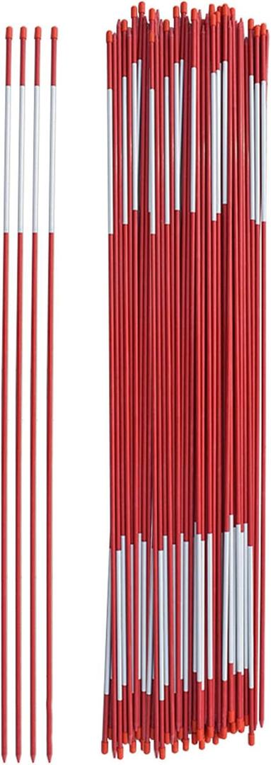 48" Inch Snow Stakes Driveway Markers Poles Snow Plow Stakes Fiberglass 5/16 Inch Diameter Red with 9.8" Reflective Tape Replacement for Driveway Mark Snow Plow Parking Lots 100pcs