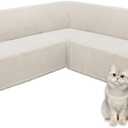 ALIECOM Corner Sectional Couch Covers L Shape Sofa Cover with Tassel Chenille Soft Thick U Shaped Sectional Slipcovers Washable Furniture Protector for Pets Dogs Cats (Light Khaki, 91x275 Inch)