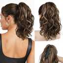 REECHO Ponytail Extension, 12" Claw Clip Ponytail Extension Short Ponytails Hair Extensions Jaw Clip on Pony Tails Natural Synthetic Hairpiece for Women Daily, Chocolate Brown with Highlights