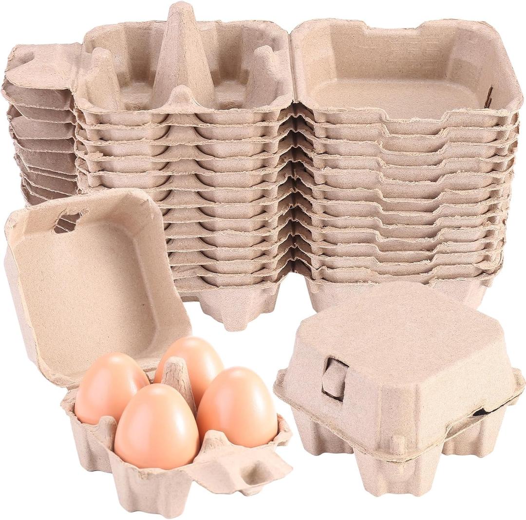 30 Pack Egg Cartons 4 Count, Cheap Bulk Pulp 4 Cell Containers Vintage Easter, 1/3 Dozen Sturdy Natural Kraft Paper Holder Box for Storage Fresh Chicken Huevo 2x2
