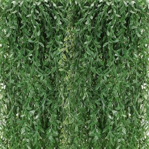 Riceshoot Artificial Weeping Willow Leaves Hanging Vines Garland Fake Seaweed Artificial Vine Fake Ivy Greenery Garland for Wedding Party Backdrop Wall Decor Garden Patio Backyard(Dark Green,24 Pcs)