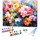 TUMOVO Flowers Framed Paint by Numbers for Adults Blooming Floral DIY Oil Paint by Number Kits on Canvas Blossom Adult Paint by Number with Brushes Acrylic Painting Art Crafts 16"x20"