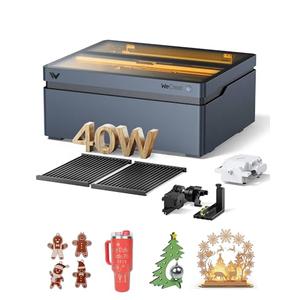 WECREAT Vision 40W Laser Cutter and Engraver Machine, with Auto-Lifting, HD Camera, 4-in-1 Rotary, 600mm/s Speed, Diode Laser Engraver for Tumblers Wood Metal Acrylic Small Business - Rotary Bundle