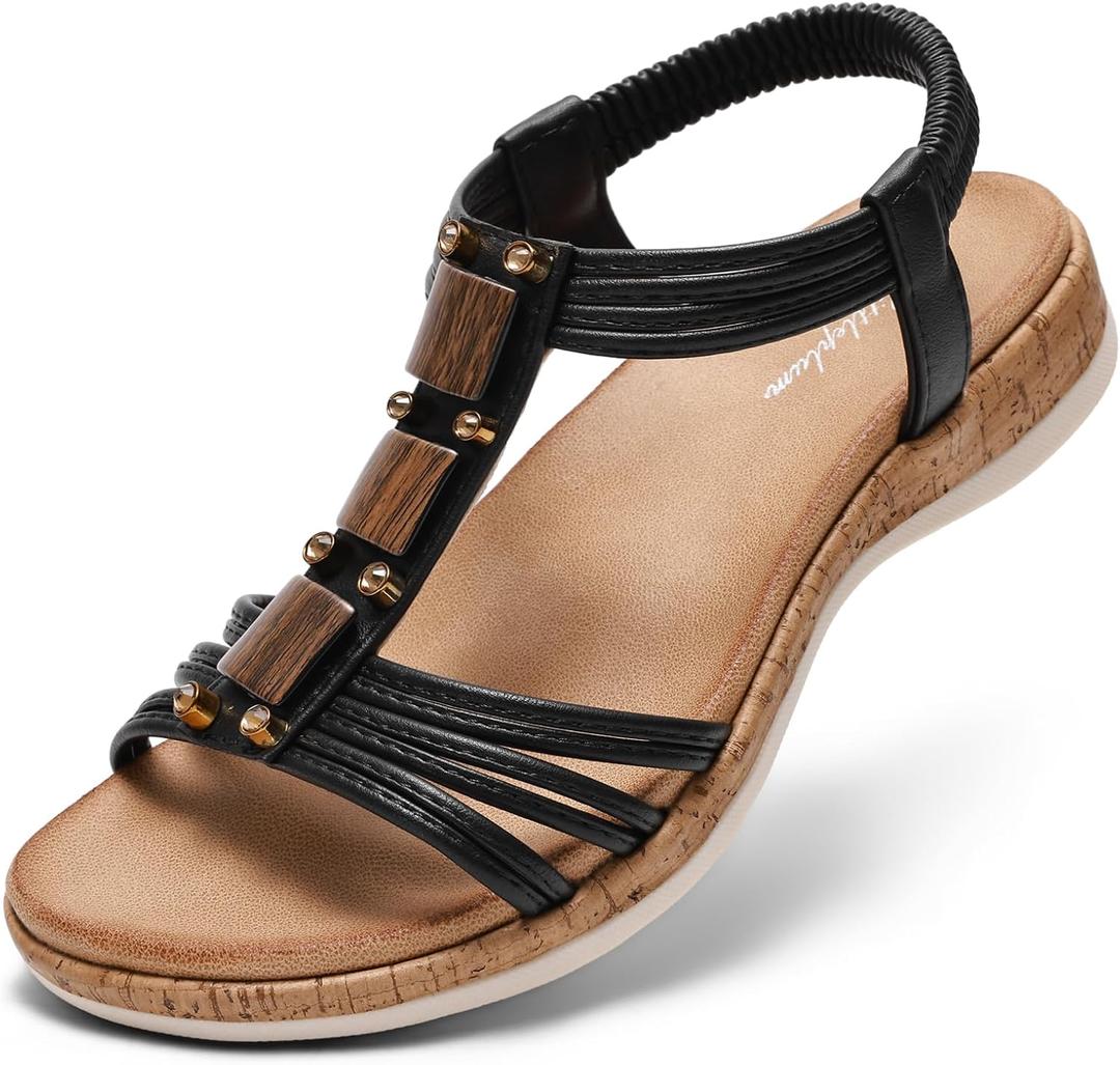 Littleplum Women Flats Sandals Arch Support Open-Toe Casual Summer Low Wedge Shoes for Daily Beach Walking Dressy Comfy Summer Sandals