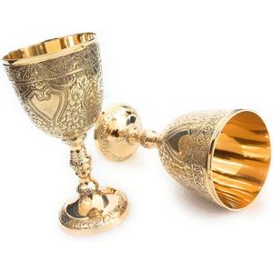 ALADEAN Vintage Chalice Medieval Goblet | 1x Solid Brass 6" Royal Wine Glass Cups 7oz - Renaissance Gifts Wedding Anniversary Novelty Ceremonial Drinkware Pack of 1pc (Roman Chalice)