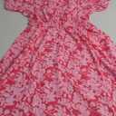 FENSACE Summer Dresses for Women Collared V Neck Puff Short Sleeve Floral Flowy Midi Dress with Pockets, (Large)