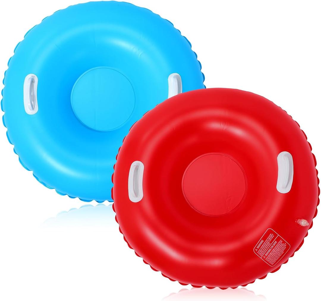 Shappy 2 Pack 36'' Snow Tube Inflatable Snow Sleds Heavy Duty Sleds Adults for Winter Outdoor Sports Toboggan with Handles Thickened Bottom (Red, Blue)