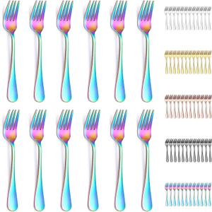 Evanda Rainbow Dessert Forks Set of 12 Pack 5.62", Rainbow Titanium Plating Pastry Fork, Appetizer Fork for Fruit, Cake, Cheese, Party Trips, Cafes, Restaurants, Easy To Clean, Dishwasher Safe