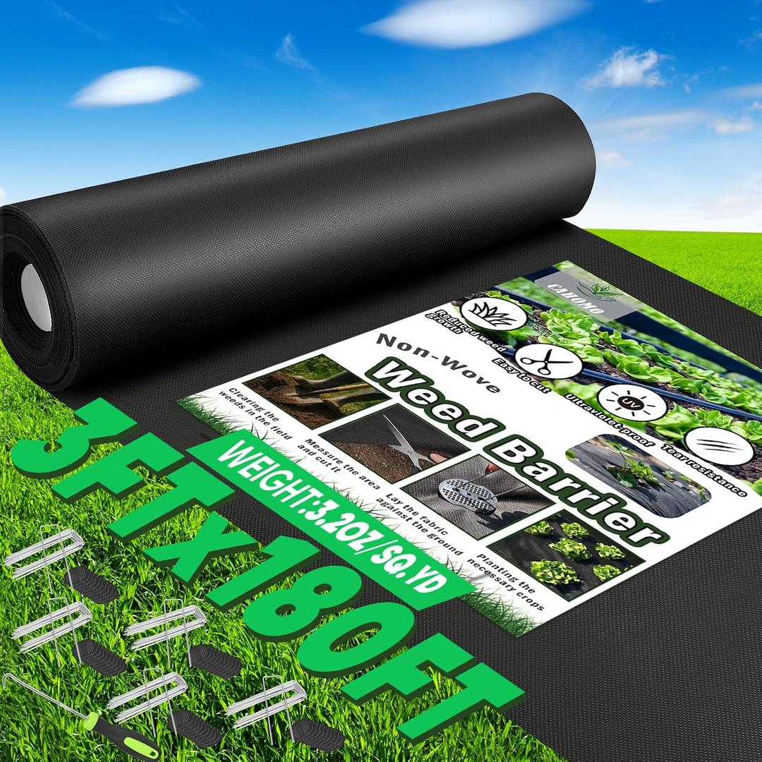 Non-Woven Thick Weed Barrier Fabric 3FT x 180FT, 3.2 oz Heavy Duty Weed Barrier Landscape Fabric, Ground Cover for Superior Weed Control, Easy Setup for Gardens, Landscaping, Flower Beds