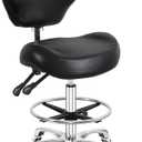 Rolling Swivel Drafting Chair Adjustable Heavy Duty (400lbs) Lumbar Support Task Chair for Home Desk Studio Design Lab(Trapezoidal Back Black)