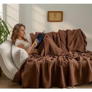 Muslin Blanket - Pure 100% Turkish Cotton Airy Soft Light Versatile Gauze Throw Blanket for Bed, Couch, Sofa (Dark Brown, Throw Size (50" x 66" inch))