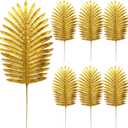 Giegxin 6 Pcs 18 Inch Summer Artificial Gold Palm Leaves Tropical Faux Palm Leaves Fake Stem Fronds for Summer Tropical Wedding Bouquets Arrangements Party Home Decorations