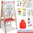 Art Easel for Kid,Double-Sided Kids Art Easel with Magnetic Chalkboard & Whiteboard,Adjustable Height for Ages 4-12,Wooden Drawing Board with 100+ Accessories,Art Supplies & Gift