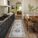 Machine Washable Kitchen Runner Rugs: 2'6"x8' Hallway Runner Rug Non Slip Low Pile Stain Resistant Soft Carpet Runners for Hallways Indoor Entryway Kitchen Laundry Room Beside Farmhouse (Brown And Green)