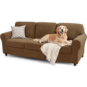 SUBRTEX 7 Pieces Stretch Sofa Slipcover Sets Couch Cover Sets Backrest Cushion Covers Furniture Protector Collection Set for Oversize Sofa Loveseat Chair Slip Covers(Large, Coffee)