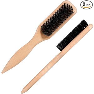 FNANJWQ 2 Pcs Slick Back Hair Brush with Wooden Rat Tail, Boar Bristle Hair Brush for Sleek Thin & Fine Soft Smoothing Baby Hairs Ponytail for Polishing Deepening Styling Sectioning & Parting