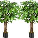 3ft Ficus Artificial Trees with Natural Curved Trunks, 36" Tall Lush Faux Tree for Home Decor Indoor, Green Lifelike Fake Ficus Tree Artificial Plants(Set of 2)