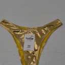 Kepblom Women's Rave Bottoms - Metallic Bikini Bottoms Shiny Low Rise High Cut Cheeky for Festival Clubwear Dance Party (Large, Shiny Gold)