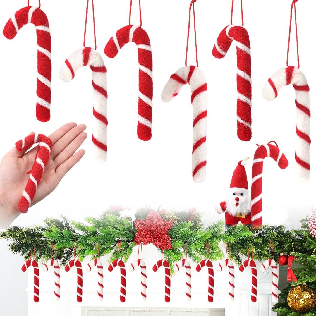 Tatuo 12 Pcs Candy Cane Hanging Decorations Bulk Christmas Lollipop Ornament Felt Canes Ornaments Candy Christmas Tree for Xmas Tree Home DIY Crafts Holiday Decor (Elegant Color,5 x 2.16 Inches)