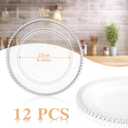 Hoolerry 12 Pack Clear Charger Plates Bulk 13 Inch Plastic Round Beaded Dinner Chargers Acrylic Frosted Grain Decorative Service Plates for Wedding Party Event, Home and Kitchen Tabletop (Transparent)