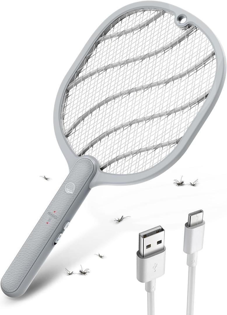 Mosiller Electric Fly Swatter, 3800V Handheld Bug Zapper Racket, Type-C Rechargeable, Mosquito Zapper for Indoor Outdoor, 3-Layer Safety Mesh, Easy to Use, Lightweight (Basic 1 Pack)
