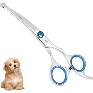 6.5” Curved Pet Grooming Scissors – Professional Dog Hair Cutting Shears with Blue Adjustable Tension Screw & Comfort Grip – Ideal for Face, Ears, Paws & Finishing