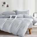 JELLYMONI 100% Natural Cotton 3pcs Striped Duvet Cover Sets,Blue Duvet Cover with Thin White Stripes Pattern Printed Comforter Cover,with Zipper Closure & Corner Ties(Queen Size) (0903-x)