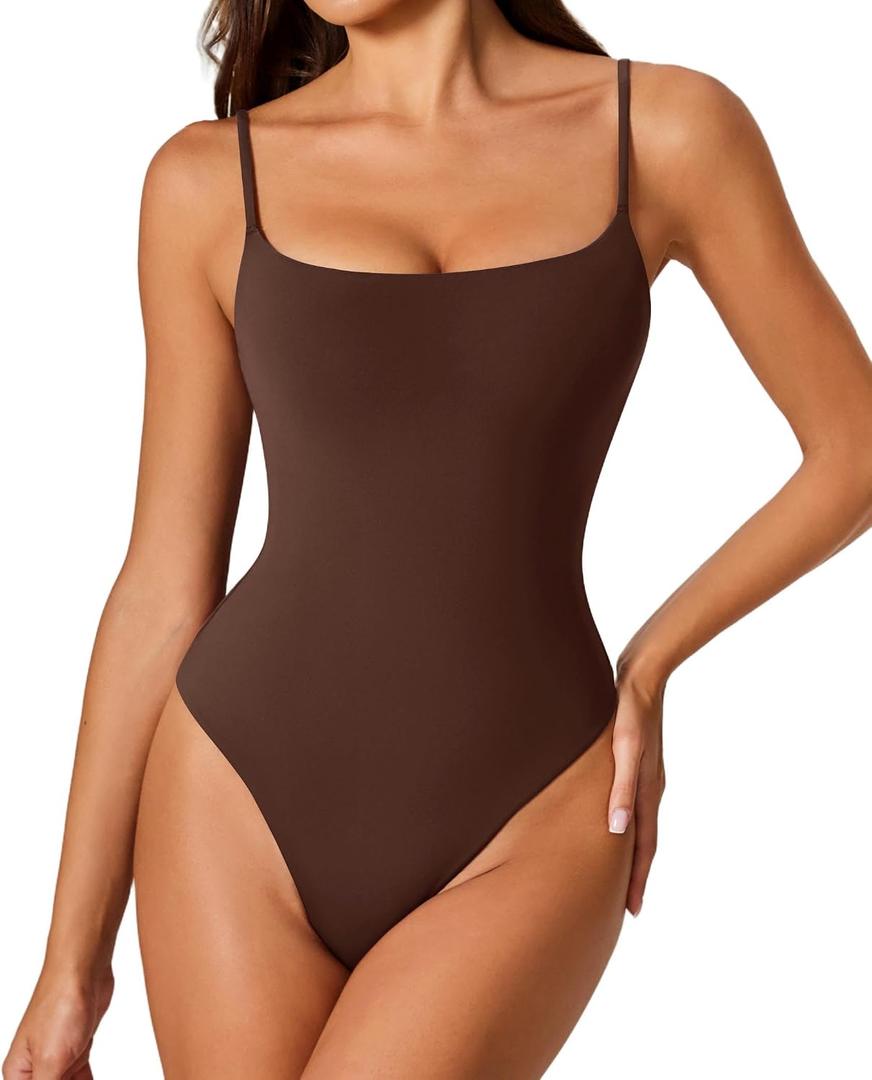 Avidlove Body Suits for Womens Sleeveless Square Neck Bodysuit Thong Cami One Piece Tank Top Bodysuits (Browen, XS)