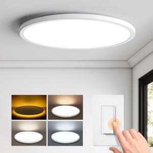 Matane 15.4in LED Flush Mount Ceiling Light with Night Light, 36W Dimmable Light Fixture, 3000K/4000K/5000K Selectable, Low Profile Ceiling Lights for Bedroom, Kitchen, Hallway, White