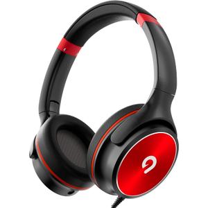 ADOOPE Kids Headphones with Safe 85dB/94dB Volume Limiter for Teen and Boys, Foldable HD Stereo Sound Headset for Kindle Kids/fire Tablet/iPad/Laptop, Headphones with Microphone (Black-Red)