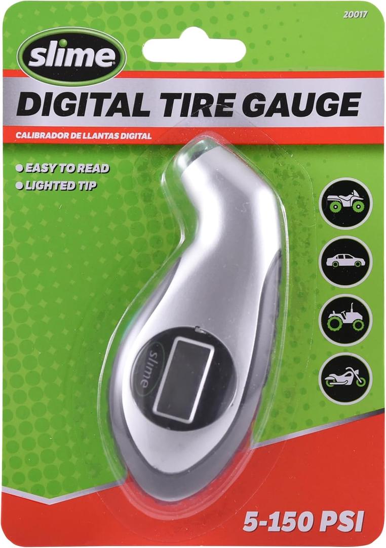 Slime 20017 Tire Pressure Gauge, Digital Gauge, 5-150 PSI