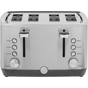 GE Stainless Steel 4 Slice Toaster | Extra Wide Slots for Bagels, Breads, Waffles & More | 7 Shade Options | Countertop Kitchen Essentials | 1500 watt