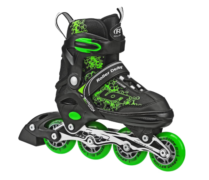 Roller Derby ION 7.2 Boy's Adjustable Inline Skate, Size: 2-5 Youth, Black/Green