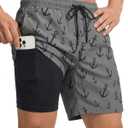 7 Inch Men Swim Trunks with Compression Breathable Liner Quick Dry Zipper Pockets for Pool Board Beach Cruise