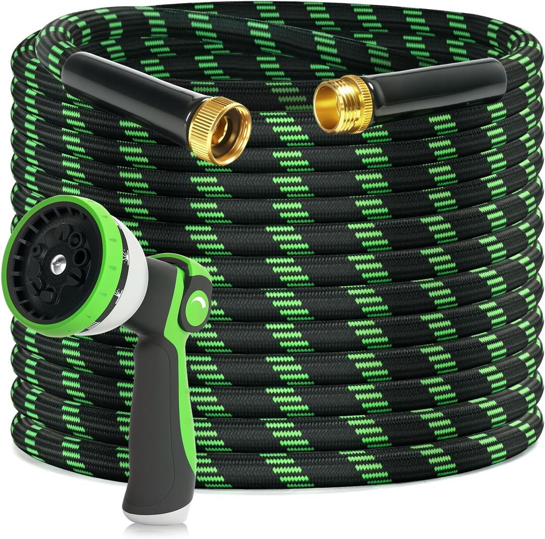 Garden Hose 100ft Flexible Non-Expandable Water Hose Ultra Lightweight Kink-Free Leak-Proof Durable & Abrasion-Resistant with 3/4" Brass Fittings for Patio Yard RV and Outdoor Use