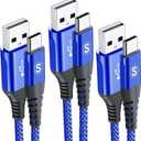 sweguard USB Type C Charger Cable [3-Pack,10ft+6.6ft+3.3ft] iPhone 15 Charger Nylon Braided Cord for iPhone 15 Pro Max Samsung Galaxy S23 S22 S21 S20 S10 Note 20 10 Flip A53 A54 Pixel LG Moto PS5-Blue