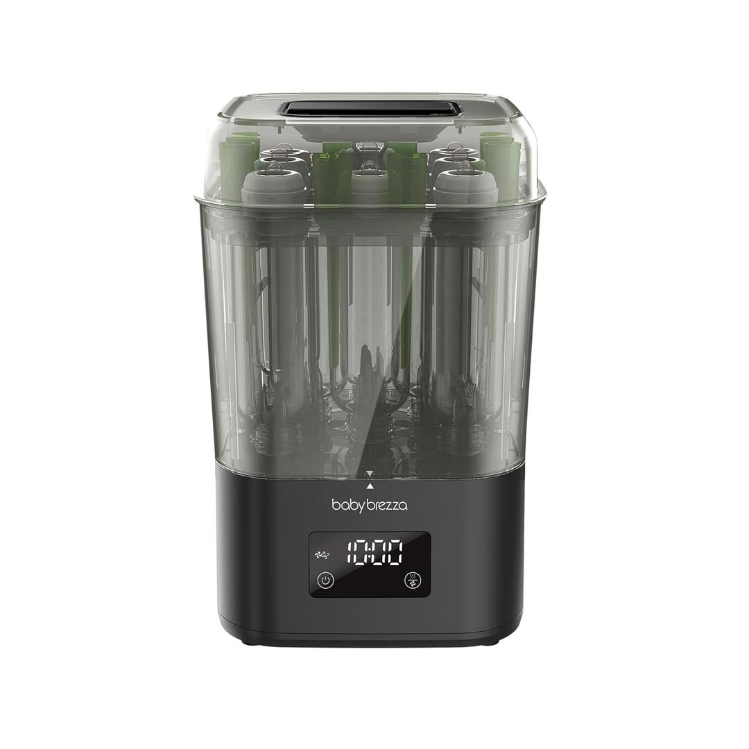 Baby Brezza 10 Minute SuperQuick Bottle Sterilizer + Dryer - Large 8 Bottle Capacity - Steam Sanitization Universal Fit for All Bottles: Plastic + Glass + Pacifiers + Breast Pump Parts, Matte Black