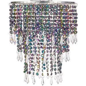 Waneway Acrylic Chandelier Shade, Ceiling Light Shade Beaded Pendant Lampshade with Crystal Beads and Chrome Frame for Bedroom, Wedding or Party Decoration, Diameter 8.7 inches, 3 Tiers, Multicolor