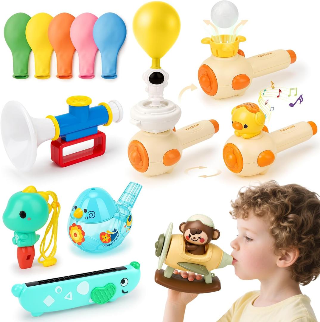 Joyreal 8 in 1 Sensory Toys for Kids with Whistle, Balloon Blower, Floating Blow Pipe Ball - Autism Sensory Product Oral Motor Therapy Tools - Speech Therapy Toys for Toddler 3+ Year Old Boy Girl Gift