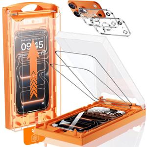 UNBREAK TOP 9H+ Glass 2+2 Packs for iPhone 17 Pro Screen Protector with Camera Lens Protector [Zero Bubble, Auto-Dust Removal] [10X Military Protection]17 Pro 6.3'' Tempered Glass Full Edge Coverage