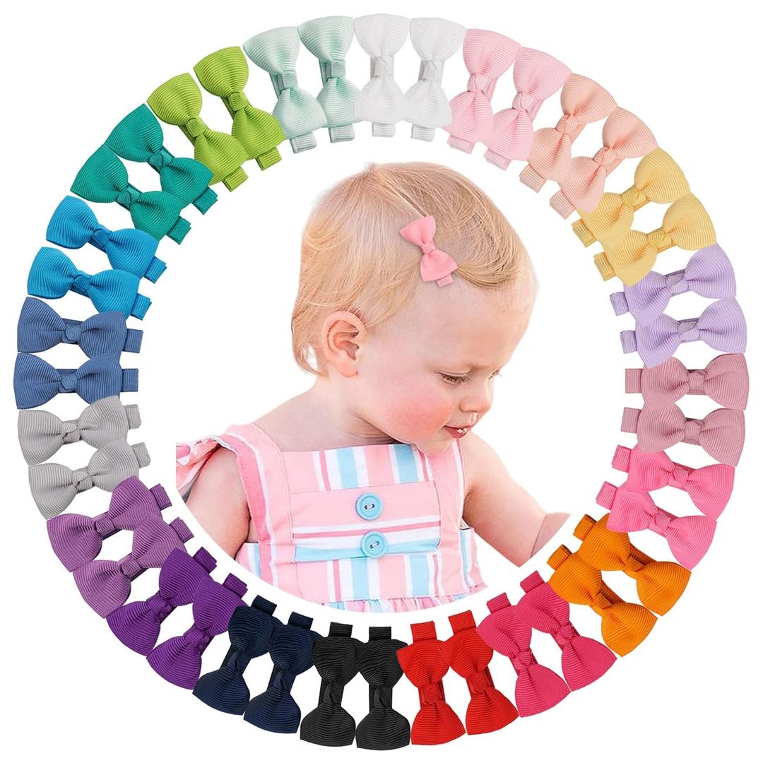 CLLOT Baby Hair Clips 40PCS Fully Lined Tiny 2" Hair Bows Alligator Clips for Infants and Toddlers in Pairs