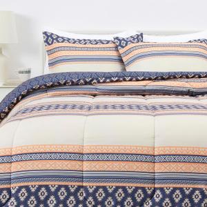 Amazon Basics Lightweight Microfiber Comforter Sets, 3-Pieces, Gray, Geometrics, Full/Queen