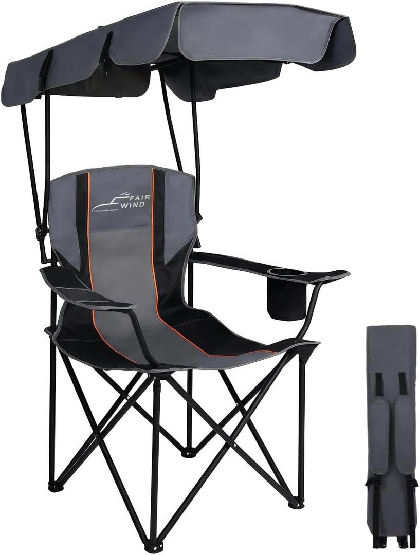 FAIR WIND Portable Canopy Camping Chair 380 LBS Capacity Heavy Duty Oversized Folding Lawn Chair with Sunshade for Beach, Fishing, Sports & Outdoors, 1 Pack