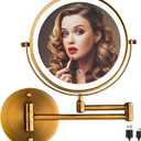 Rechargeable Wall Mounted Lighted Makeup Vanity Mirror 8 Inch Double Sided 1X 10X Magnifying for Bathroom, 3 Color Lighting, Touch Screen, 360 Rotation Shaving Brushed Antique Brass