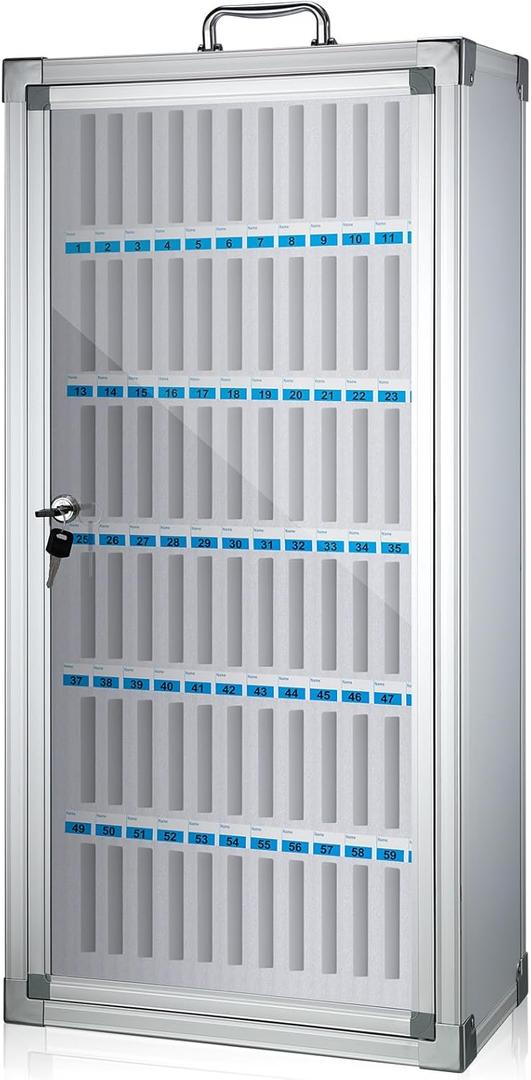 Amylove Cell Phone Locker Cabinet Aluminum Alloy Pocket Chart Storage Locker Box Cabinet Wall-Mounted Cell Phones Storage Box with Handle for Office Classroom Gym(White,72 Slots)
