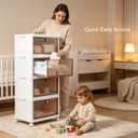 4-Tier Foldable Plastic Drawer Storage with Wheels,Stackable Storage Bins with Lid,Organization and Storage Boxes for Kitchen,Cloakroom,Closet,Living Room,Office and Dorm