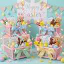 Geelin 12 Pcs Easter Basket for Gift Easter Pink Plastic Basket with Handles and Ribbon Small Gift Wrapping Baskets Cute Stackable for Egg Hunt Game, Party, Holy Week Gifts, Spring Birthday