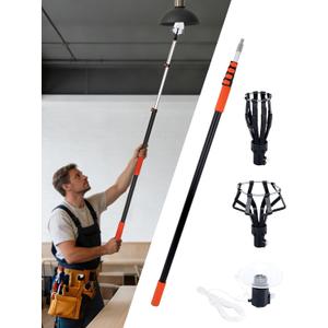 Light Bulb Changer for High Ceilings, 5-20FT Telescopic Pole 26FT Max Reach, Segment Lock & Non-Slip Grip, Suction Cup & Basket for Multi-Type Bulbs, 3/4" Acme Thread for Home/Commercial Use