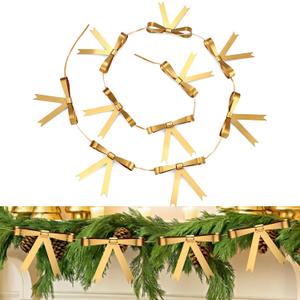 Shimeyao Christmas Gold Bow Garland 3.94 x 3.94 Inches Metal Bow Christmas Tree Decorations Gold Brass Garland Wreath Indoor Outdoor Decor for Xmas Tree Fireplace Staircase
