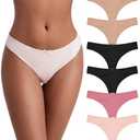 Jo & Bette Cotton Thongs for Women - Bikini Underwear - Seamless Thongs Breathable Panties Pack No show 6 Pack Pastels, Pink Set, XL